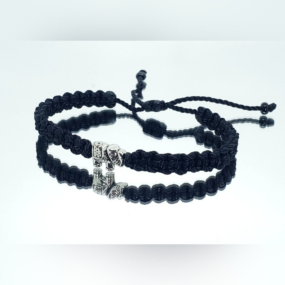 Elephant bracelet, handmade black string bracelet, elephant charm,